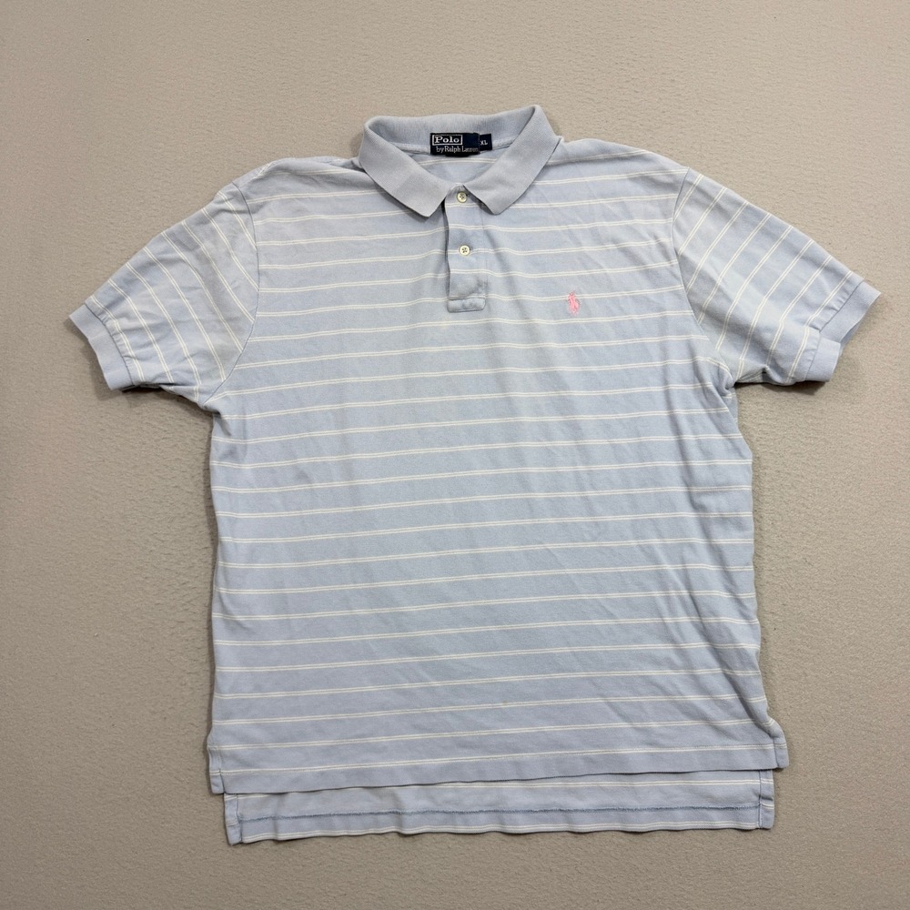 Vintage Polo Ralph Lauren Shirt Mens XL Blue Striped Short Sleeve Pony Logo y2k